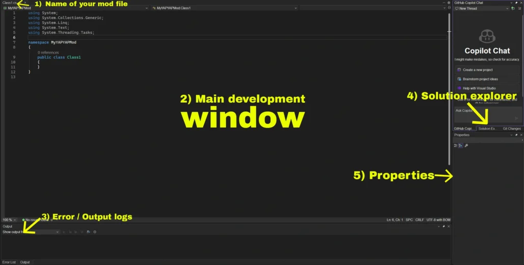 Main development window for the mod in Visual Studio
