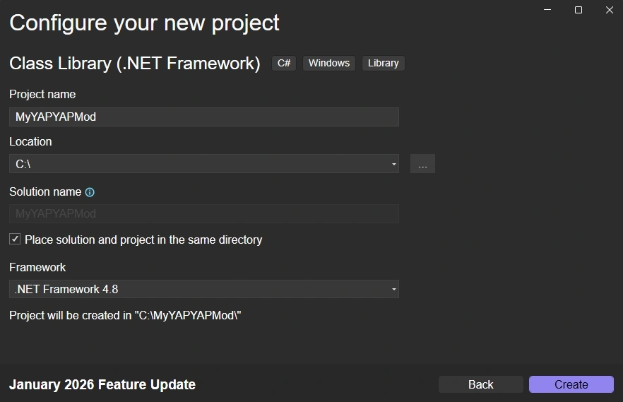 configure new yapyap mod in visual studio
